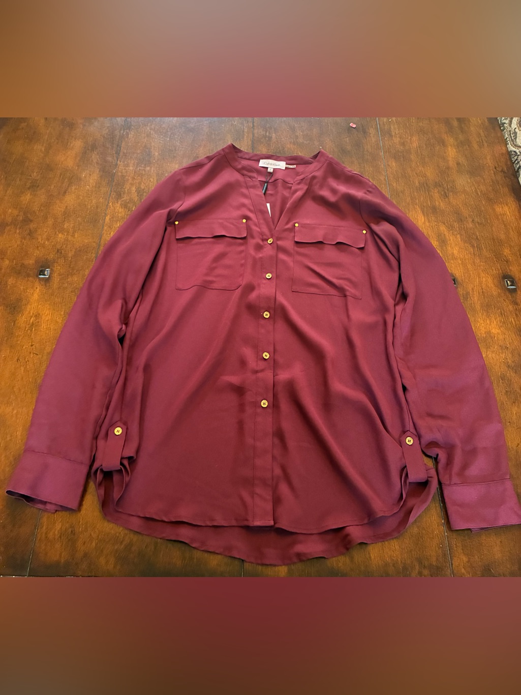 Calvin Klein Wine Red Button-Front Blouse